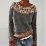 Oversized Jacquard Sweater with Round Neck and Long Sleeves for Women