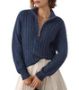 Chunky Knit Twisted Sweater with High Neck and Half Zip for Women