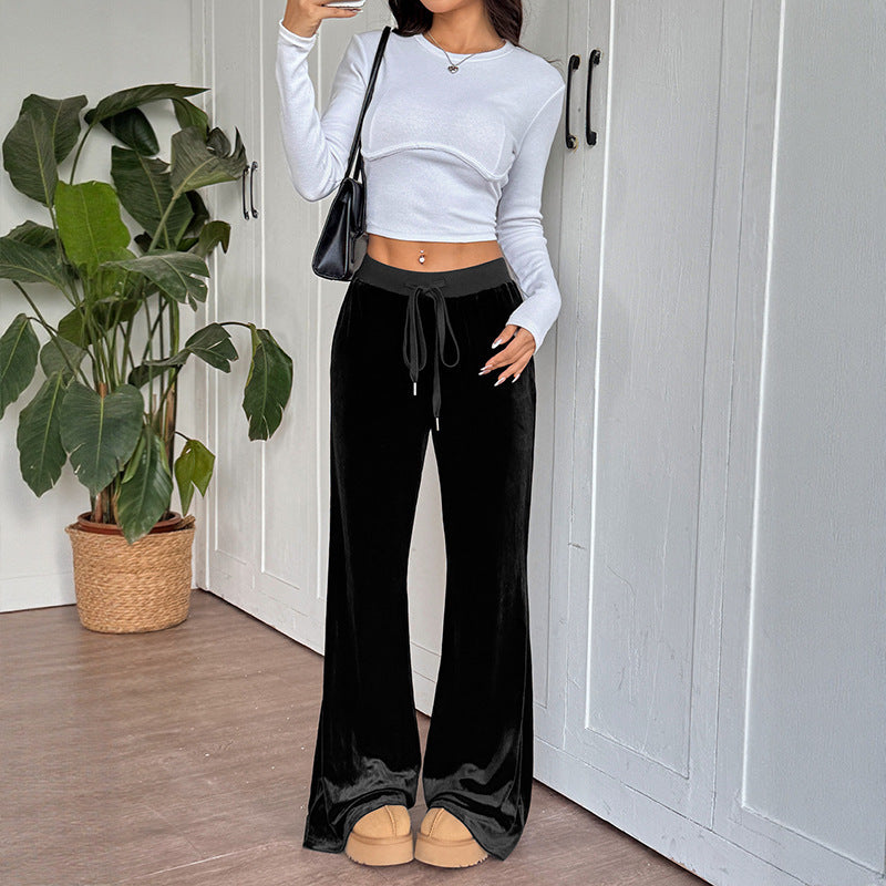 Wide-Leg Corduroy Pants with Elastic Waist for Women