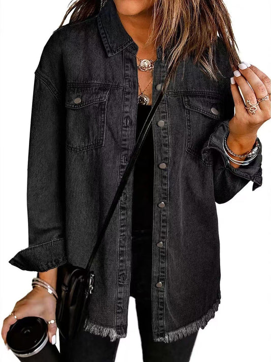 Fringed Denim Jacket for Women