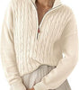Chunky Knit Twisted Sweater with High Neck and Half Zip for Women