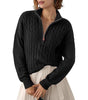 Chunky Knit Twisted Sweater with High Neck and Half Zip for Women