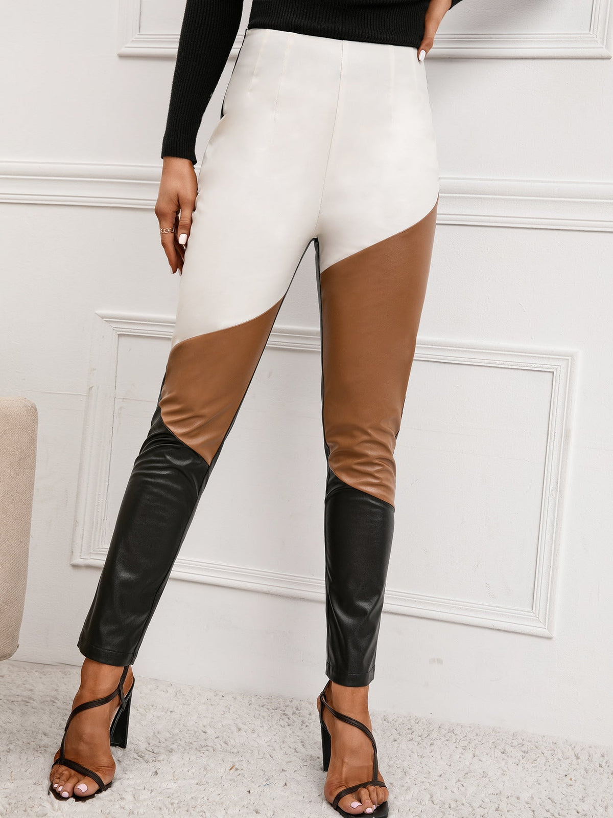 High-Waisted Slim Fit Faux Leather Pants for Women