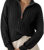 Chunky Knit Twisted Sweater with High Neck and Half Zip for Women
