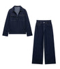 Wide and Long Denim Pants with Exposed Seams for Women