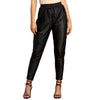 Elastic Waist Faux Leather Cargo Pants for Women