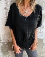 Casual Mixed Ramie V-Neck Top for Women | Ideal for Summer