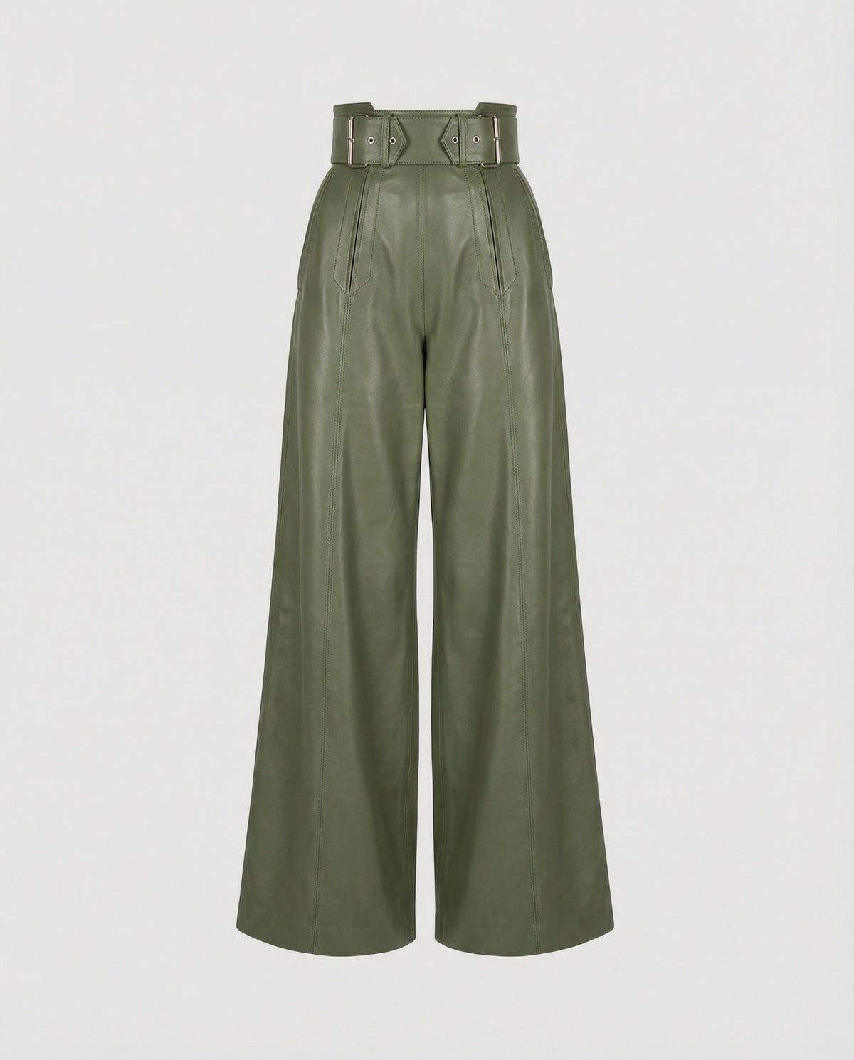 High-Waisted Wide-Leg Faux Leather Pants with Belt for Women