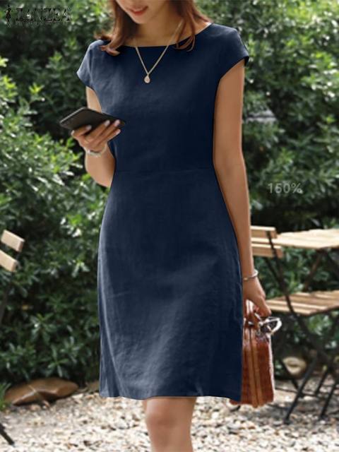 Short Cotton and Linen Dress with Short Sleeves for Women | Perfect for Summer