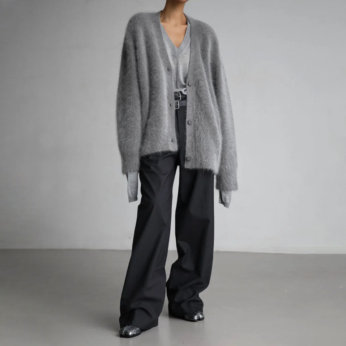 Oversized V-Neck Cardigan with Long Sleeves for Women