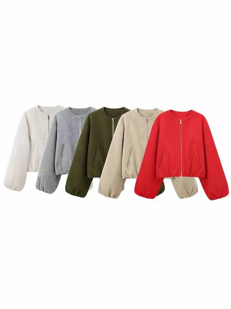 Women's Round Neck Bomber Jacket