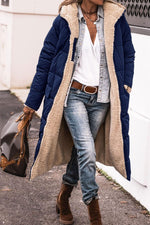 Long Hooded Down Jacket with Sherpa Lining for Women