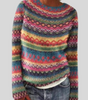 Multicolor Jacquard Pattern Sweater with Round Neck for Women