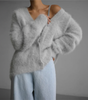 Oversized V-Neck Cardigan with Long Sleeves for Women