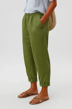 Wide-Leg Elastic Waist Linen Pants for Women