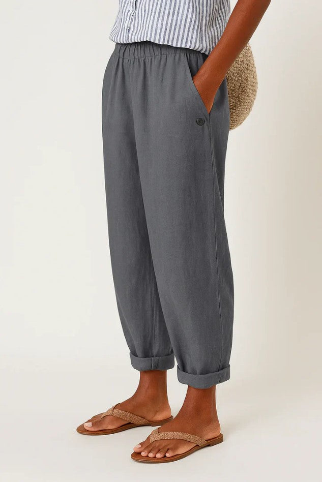 Wide-Leg Elastic Waist Linen Pants for Women