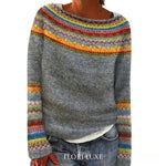Oversized Jacquard Sweater with Round Neck and Long Sleeves for Women
