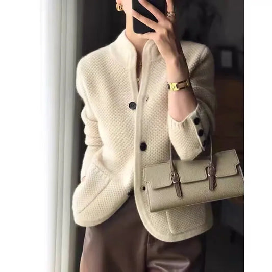 Wool Cardigan with High Collar for Women