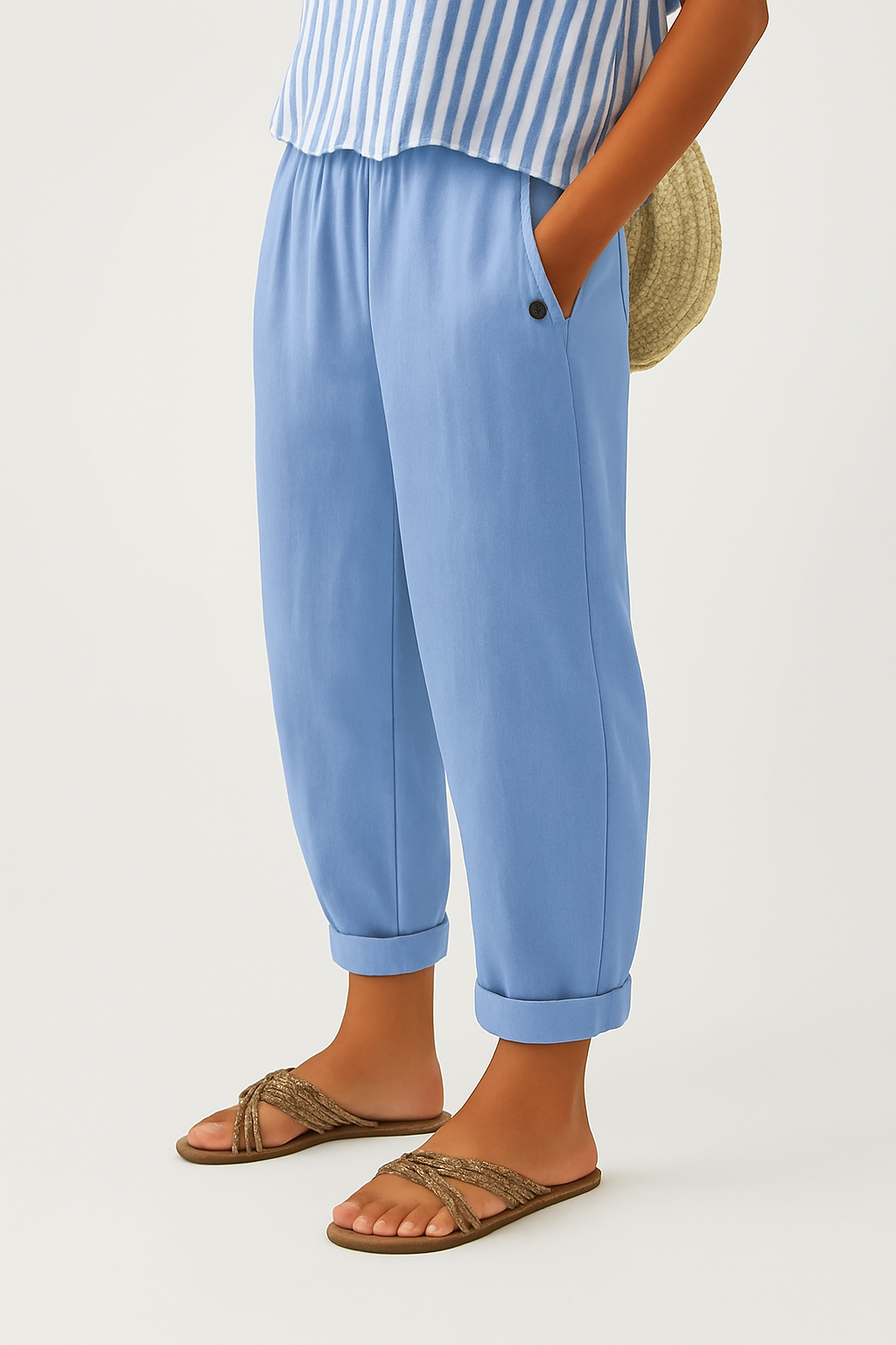 Wide-Leg Elastic Waist Linen Pants for Women