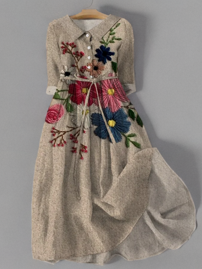 Long Botanical Lace Dress with Pockets for Women | Perfect for Outings
