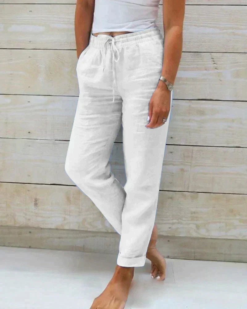High-Waisted Casual Cotton and Linen Pants for Women