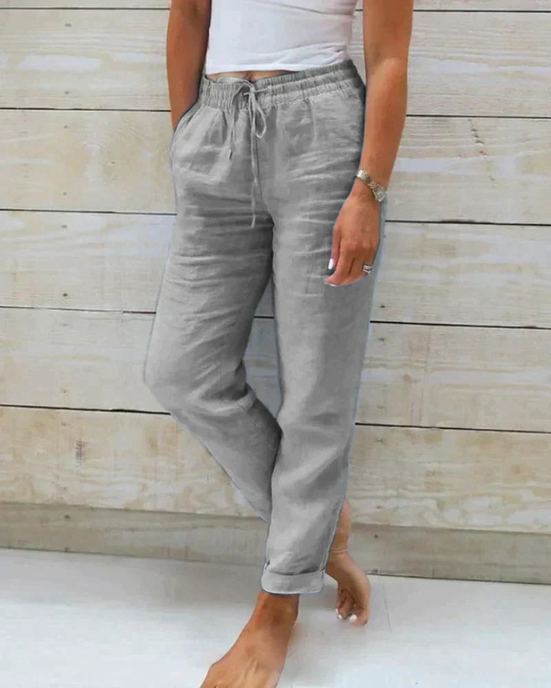 High-Waisted Casual Cotton and Linen Pants for Women
