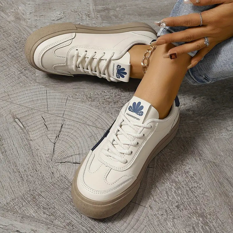 Comfortable City Sneakers with Thick Sole in Faux Leather for Women