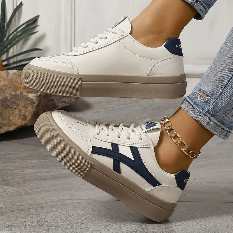 Comfortable City Sneakers with Thick Sole in Faux Leather for Women