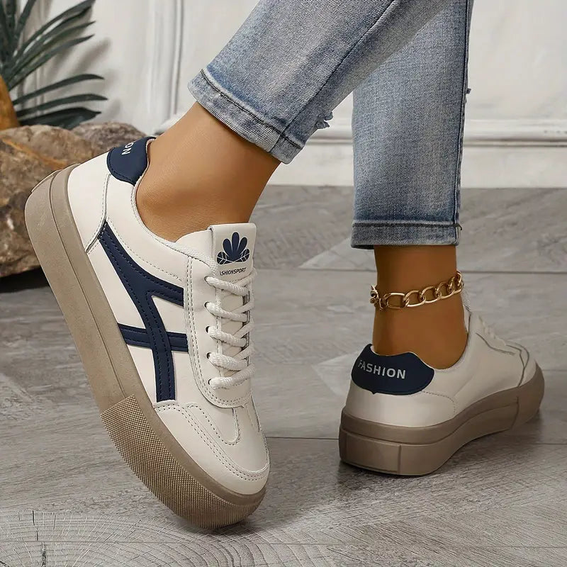 Comfortable City Sneakers with Thick Sole in Faux Leather for Women