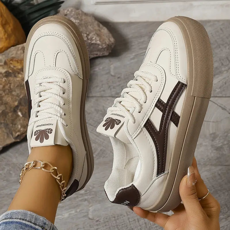 Comfortable City Sneakers with Thick Sole in Faux Leather for Women