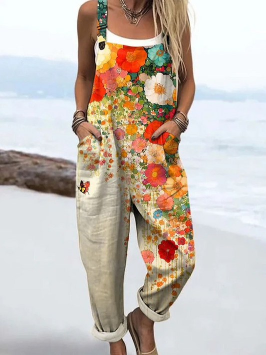 Adjustable Printed Overalls for Women