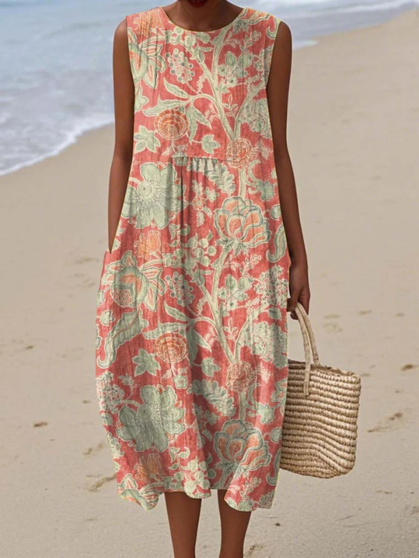 Sleeveless Printed Midi Dress for Women