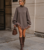 Loose Short Long-Sleeve Sweater Dress with Tulle Ruffles for Women