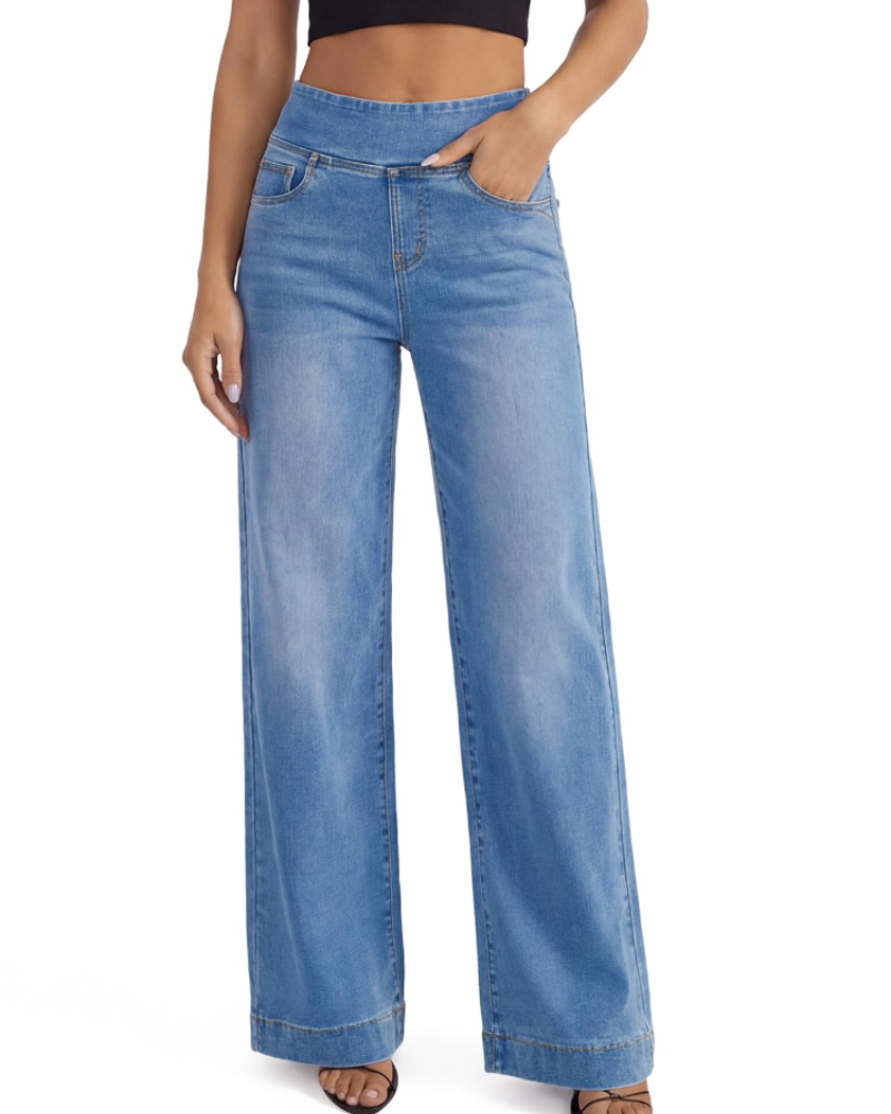 Wide High Waist Straight Cut Jeans with Pockets for Women