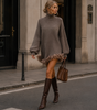 Loose Short Long-Sleeve Sweater Dress with Tulle Ruffles for Women