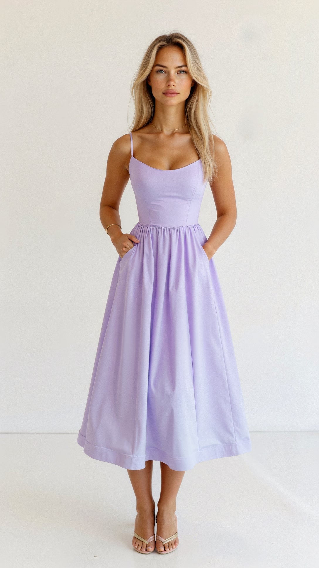 Midi Dress with Ascot Neckline and Flared Cut for Women | Perfect for Summer