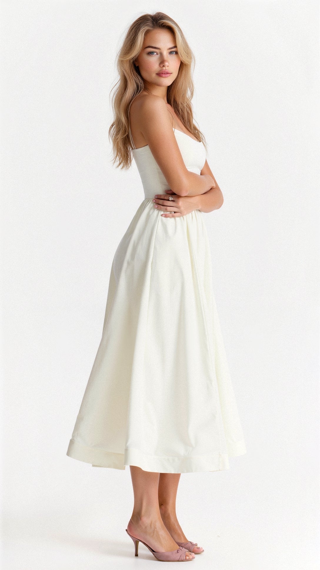 Midi Dress with Ascot Neckline and Flared Cut for Women | Perfect for Summer