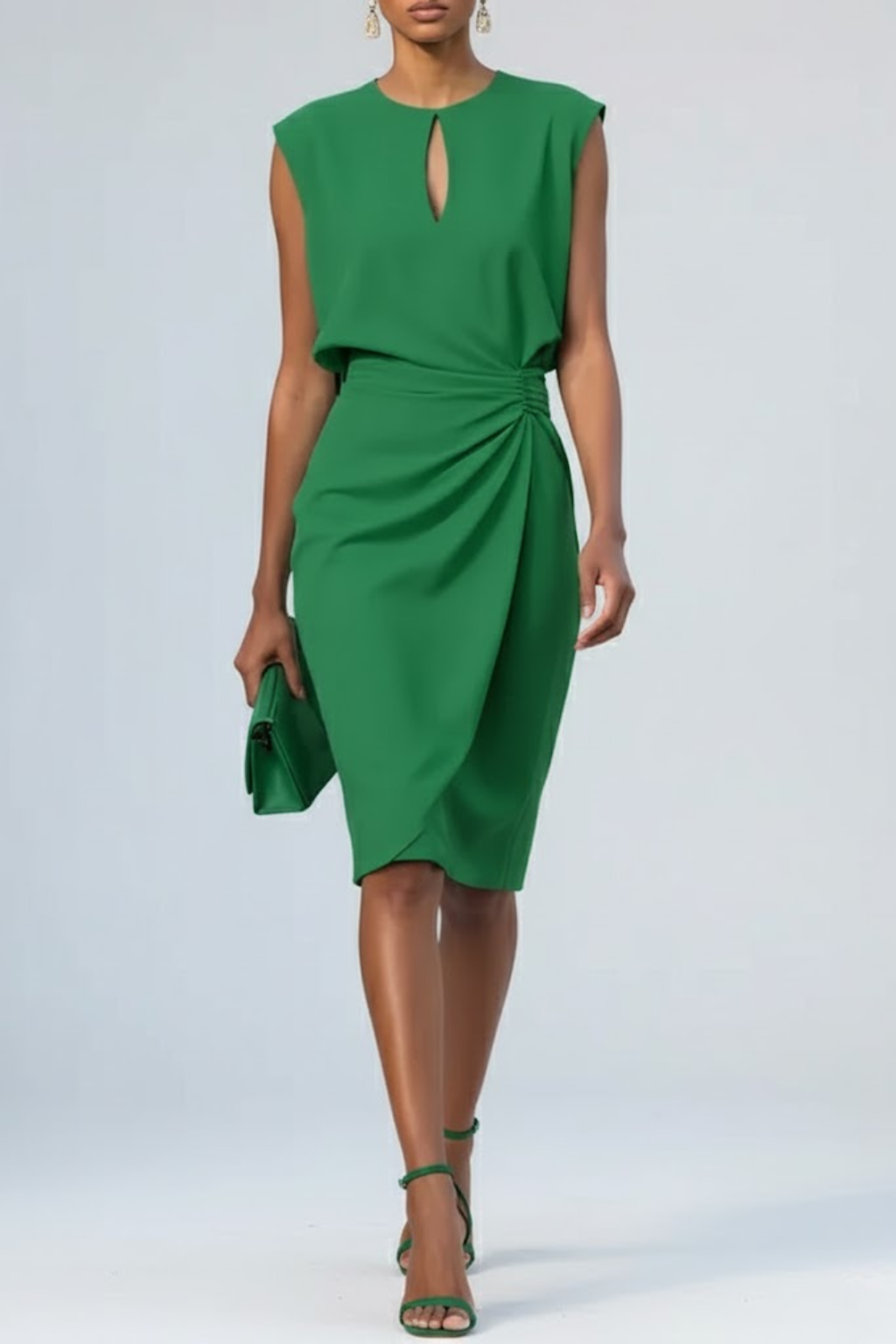 Midi Dress with Round Neckline and Knotted Detail for Women | Perfect for Summer