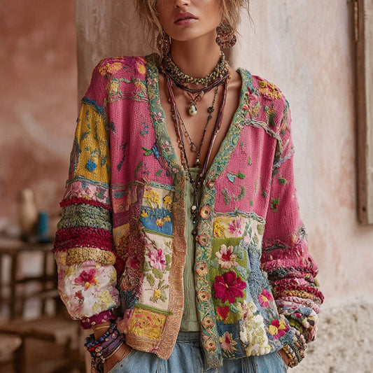 Embroidered V-Neck Cardigan for Women