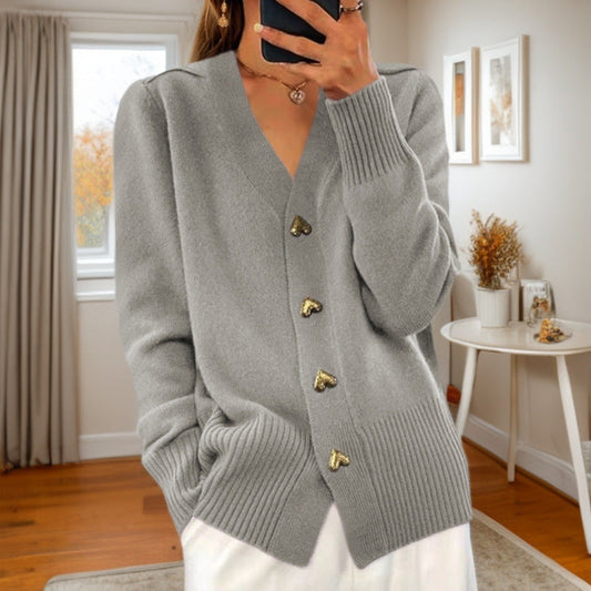 Women's Knit Cardigan with Heart Buttons
