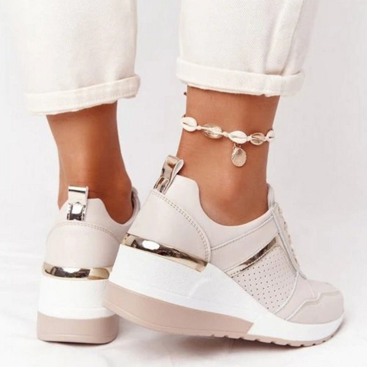 Basket Compensée Confort en Simili Cuir pour Femme - Emilia Lane