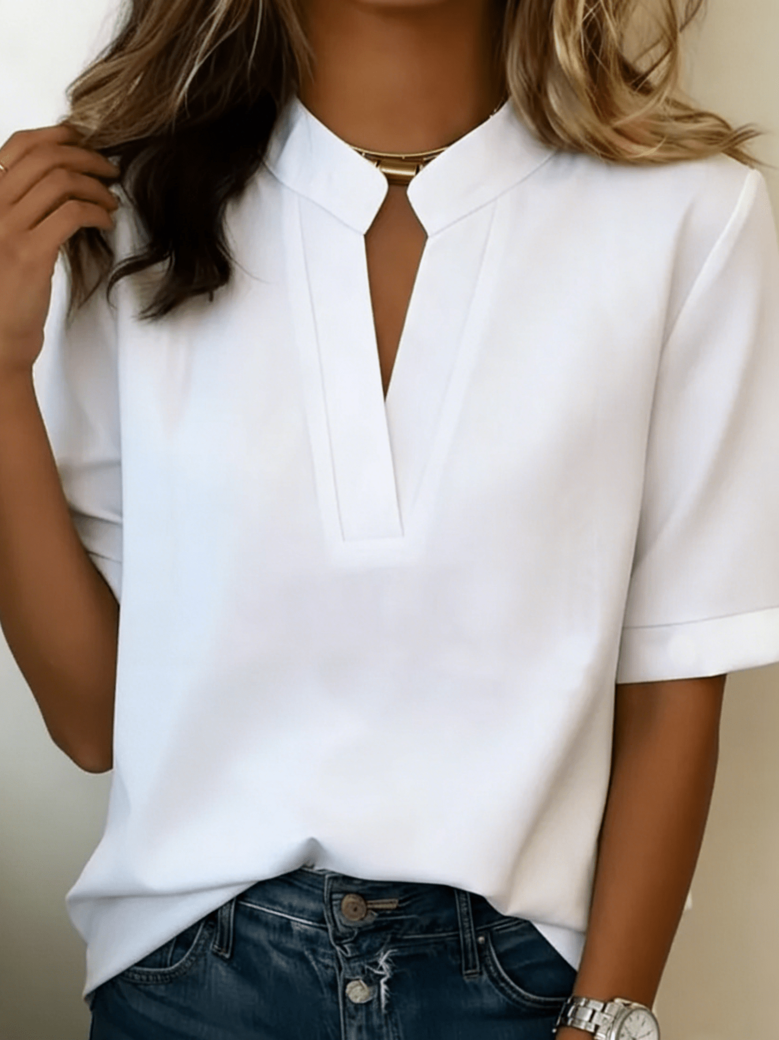 V-Neck Blouse with Refined Detail for Women