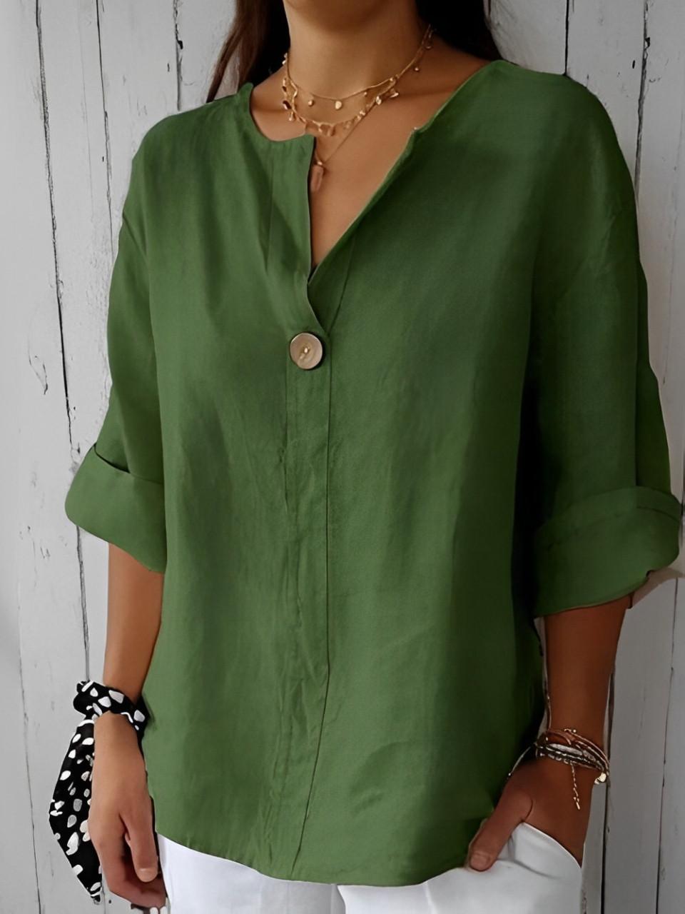 Linen V-Neck Blouse with 3/4 Sleeves for Women | Ideal for Everyday Wear