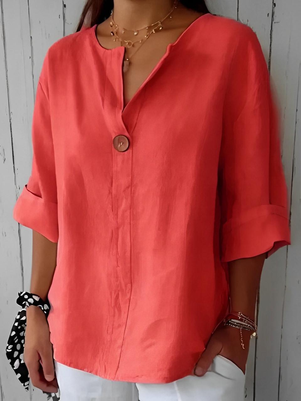 Loose V-Neck Blouse with Short Sleeves for Women | Ideal for Everyday Wear