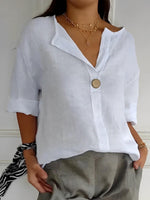 Loose V-Neck Blouse with Short Sleeves for Women | Ideal for Everyday Wear