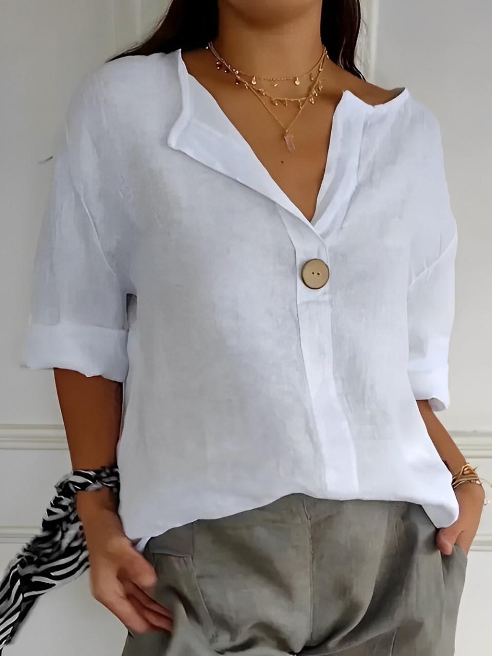 Loose V-Neck Blouse with Short Sleeves for Women | Ideal for Everyday Wear