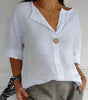 Linen V-Neck Blouse with 3/4 Sleeves for Women | Ideal for Everyday Wear