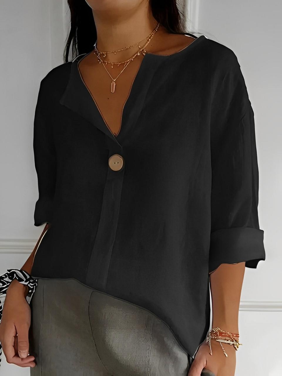 Linen V-Neck Blouse with 3/4 Sleeves for Women | Ideal for Everyday Wear