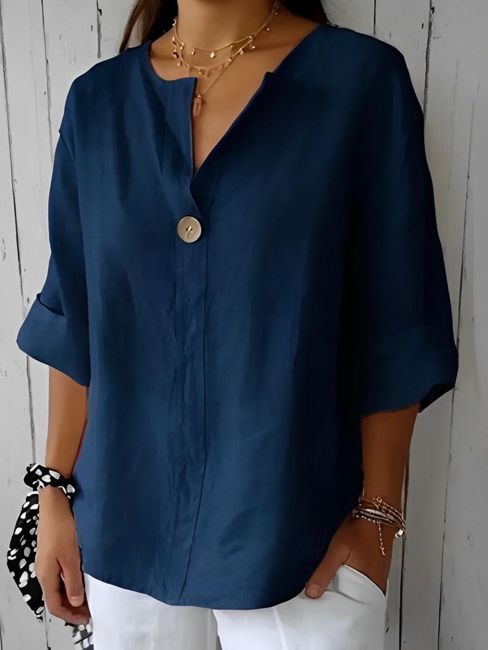 Loose V-Neck Blouse with Short Sleeves for Women | Ideal for Everyday Wear