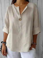 Loose V-Neck Blouse with Short Sleeves for Women | Ideal for Everyday Wear